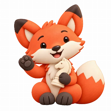 A welcoming fox holding a chess knight